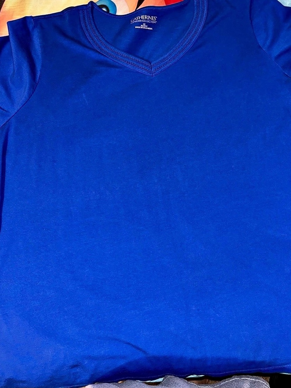 Catherines Suprema Collection Short Sleeve V-Neck Tee V-Neck Tee Blue 4X